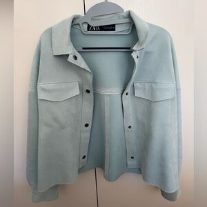 Zara Light Blue Faux Suede Overshirt Jacket Size Small